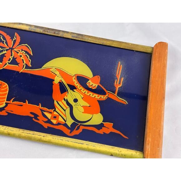 Vintage Reverse Painted Glass Wooden Serving Tray Southwestern Art Desert Couple - Picture 3 of 14